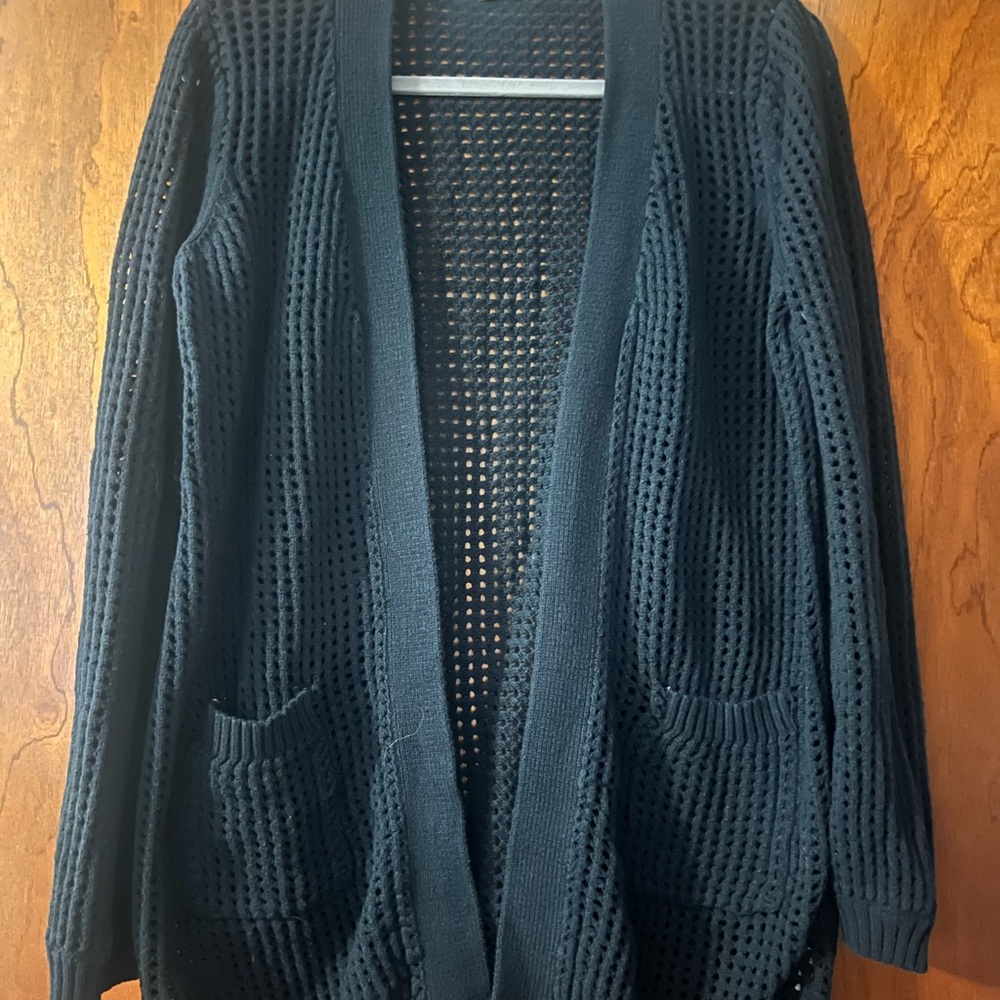 Women's Black Open Knit Cardigan